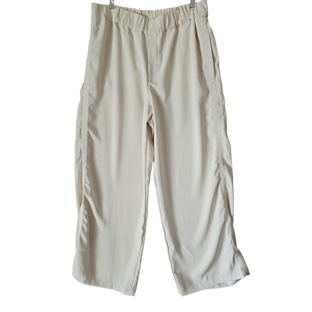 Anthropologie‎ Cream Wide Leg Elastic Waist Side Stripe Pants Size Large